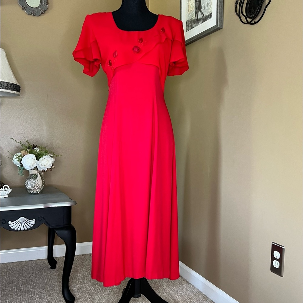 80’s era Jodi California Red Crepe dress; sz 7/S